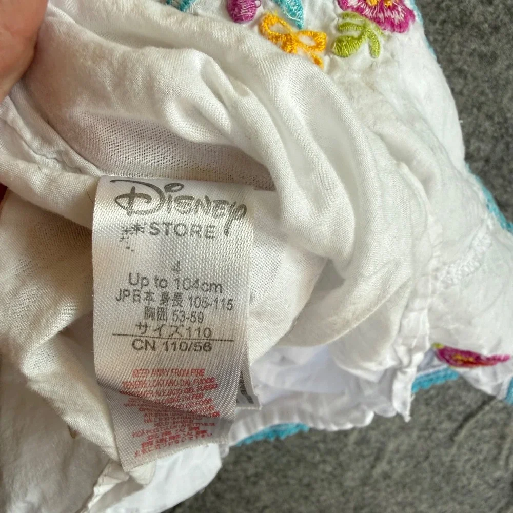 Disney Store Frozen Anna Elsa Embroidered White Smocked Dress Kids Size 4